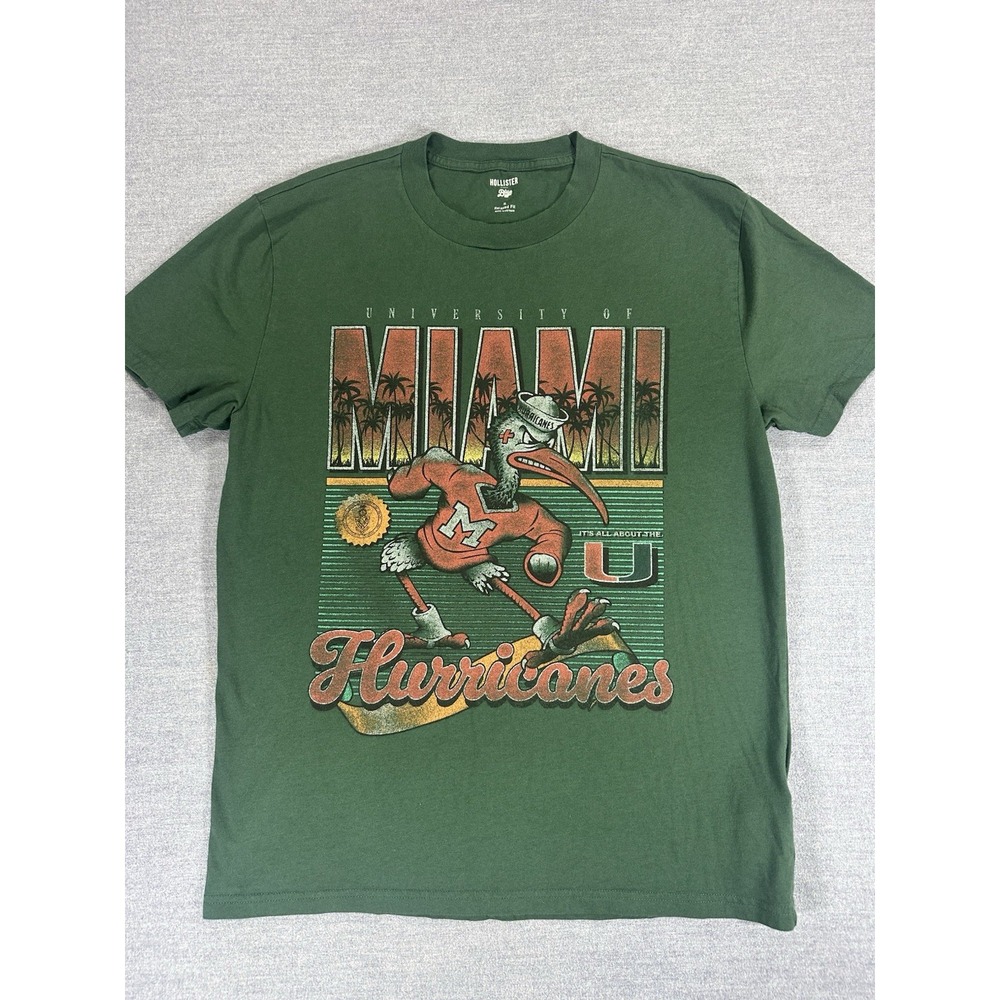 Hollister Blue 84 Miami Hurricanes Sebastian Ibis Graphic T Shirt Men S Green